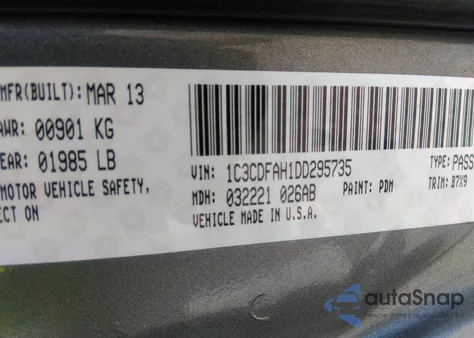 2013 Dodge Dart Aero из США, поврежденный, VIN 1C3CDFAH1DD295735